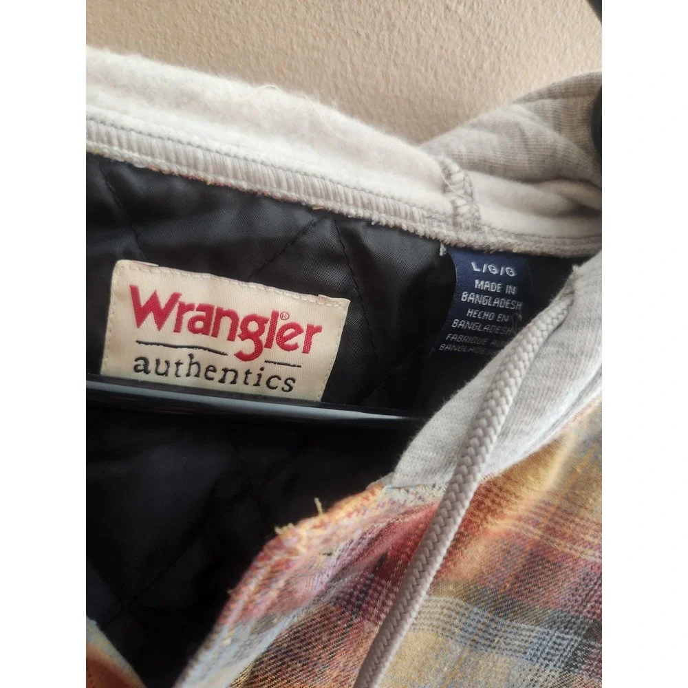 Wrangler Authentics Long Sleeve Quilted Flannel Shirt Jacket Hood Gold Men's L